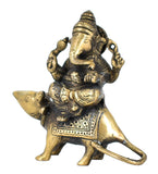 White Whale Brass Lord Ganesh Ganesha murti Sitting On Mushak Idol Handmade Statue Home Decor Gift