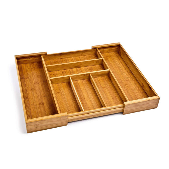 White Whale Drawer Dividers silverware tray Expandable Utensil Cutlery Tray Wooden Adjustable Flatware Organizer Kitchen Storage Holder for Knives Forks Spoons Accessories Gadgets