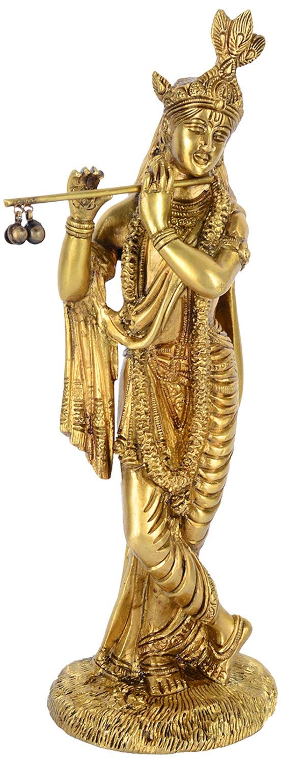 White Whale Brass Hindu God Lord Krishna Bhagwan Lord Krishna Idol Statue Murti 6.5