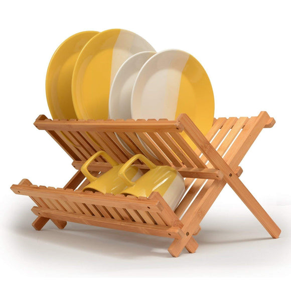 White Whale Dish Rack Collapsible Dish Drying Rack Wooden Dish Drying Rack, Foldable Dish Rack Wood Drying Rack Compact Kitchen Plate Rack