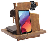 White Whale Wood Phone Docking Station with Key Holder, Wallet Stand and Watch Organizer Men's Gift MyFancyCraft Compatible with Any Phone