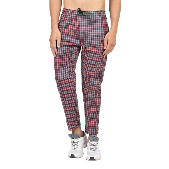 Whitewhale Men's Red Cotton Checkered Trouser & Pyjama