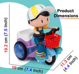 White Whale Stunt Tricycle Bump and Go Toy with 4D Lights, Dancing Toy, Battery Operated Toy Plastic for Boys Girls