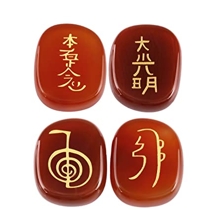 White Whale  4 pcs Engraved Chakra Stones Palm Stone Reiki Balancing