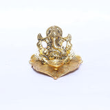 White Whale Metal Lord Ganesha On Leaf with Diya Idol for Pooja Room Showpiece for Room,Office & Table,car and Gift for Have Anniversaries, Birthday.