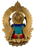 White Whale Lord Ganesh Murti Ganesha Idol Ganpati Brass Statue with Multicolor Stone Work for Home Decoration Showpiece