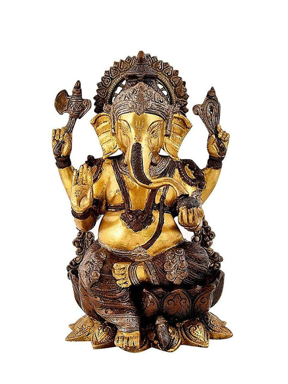 White Whale Lord Ganesh Murti Ganesha Idol Ganpati Bhagwan Brass Statue for Home Decoration Showpiece