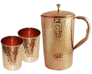 White Whale Hammered Pure Copper Luxury Jug  with 2 glasses, capacity 1600 ml