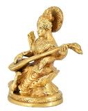 White Whale Maa Saraswati Brass Statue Religious Goddess Sculpture Idol Home Décor