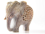 White Whale Hand Carved Stone Lucky Elephant in Elephant Figurine Beautifully Sculptured Lattice Jaali Work from a Single Block of Stone