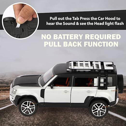 White Whale Diecast Metal Pullback Openable Doors Toy Cars with Flashing Light and Musical Sound for Car Collection Gifts Toys for Kids Boys and Girls Children (Silver)