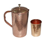 White Whale Hammered Pure Copper Luxury Jug  with glasses, capacity 1600 ml