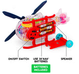 White Whale Musical Toy Battery Operated Transparent Gear Helicopter for Kids Concept Electric Toys with Bump & Go Action for Kids Light & Sound Toy for Boys Girls (Pack of 1 ) Battery Included