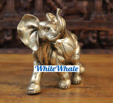 White Whale Leaf Carved Elephant in Glazing Aura Finish