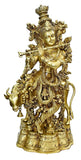 White Whale 27" Lord Krishna Idol with Nandi Cow Brass Statue Idol Showpiece Statue Sculpture Murti