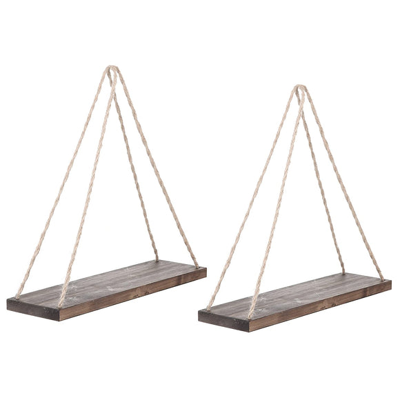 White Whale Wooden Hanging Swing Rope Floating Shelves 17-Inch (Set of 2)