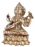 White Whale Maa Saraswati Brass Statue Religious Goddess Sculpture Idol Home Décor