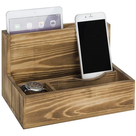 White Whale Wooden Smartphone & Tablet Cradle Valet, Tabletop Charging Station