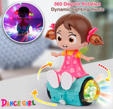 White Whale 360 degree rotating musical dancing girl doll activity play center toy with flashing lights and bump and go action for kids early learning and educational