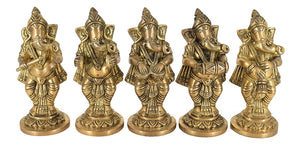 White Whale Brass Lord Ganesha Musicians Design Statue Idol Home Decor Figurine (Set of 5)
