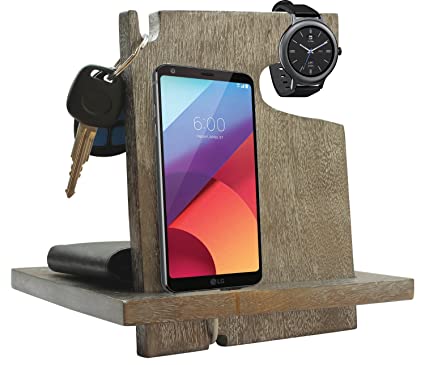 White Whale Wood Phone Docking Station with Key Holder, Wallet Stand and Watch Organizer Men's Gift MyFancyCraft Compatible with Any Phone