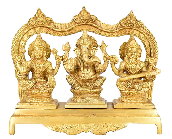 White Whale Brass Brass Lakshmi Ganesh Saraswati Statue Set Idol Home Decor Figurine
