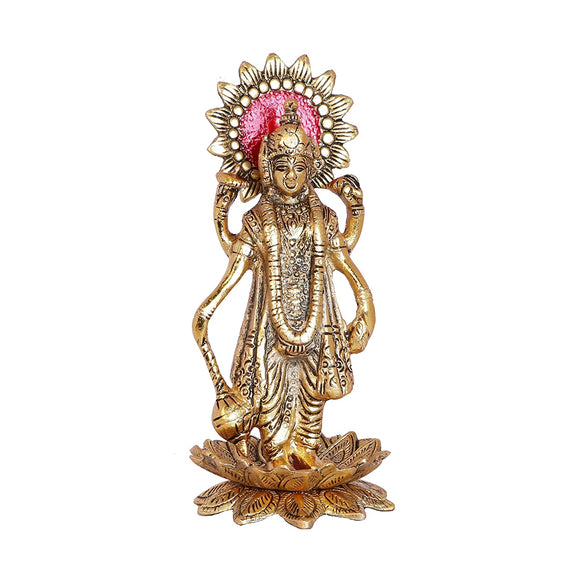 White Whale Gold Plated Narayan/Vishnu Standing on Lotus Metal Statue for Pooja, Decoretive Showpiece for Home,Office,Krishna Idol murti Good Luck for Home,Religious Gift Article..