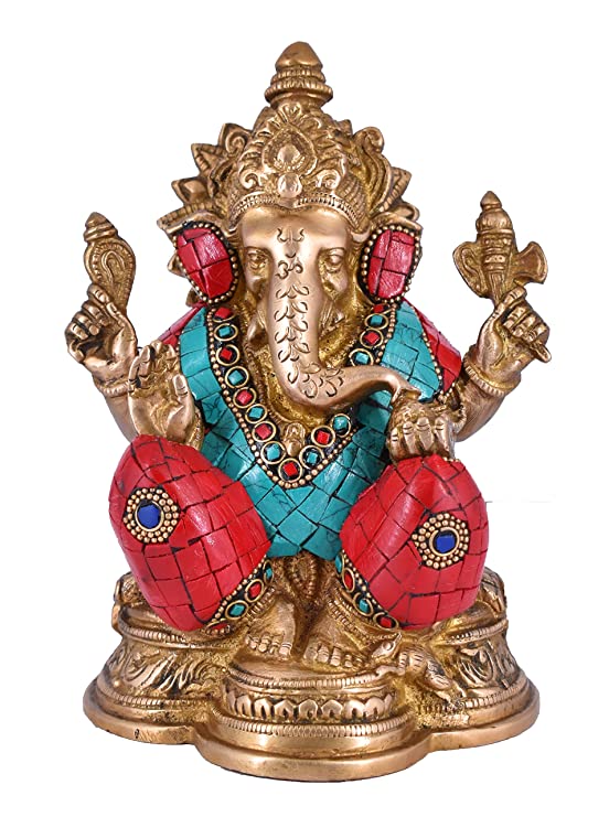 Whitewhale Lord Ganesha Brass Statue Religious Strength God Sculpture Idol
