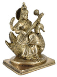 White Whale Brass Goddess Saraswati Sitting On Swan Statue Idol Home Decor Figurine