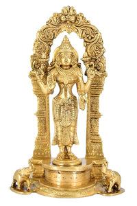 White Whale Standing Goddess Lakshmi with Prabhavali - Brass Statue for Home Decor Mandir Pooja