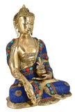 Whitewhale Large Buddha Brass Statue - Handmade Blue Stone Medicine Buddhist Tibetan Healing Decor Sculpture