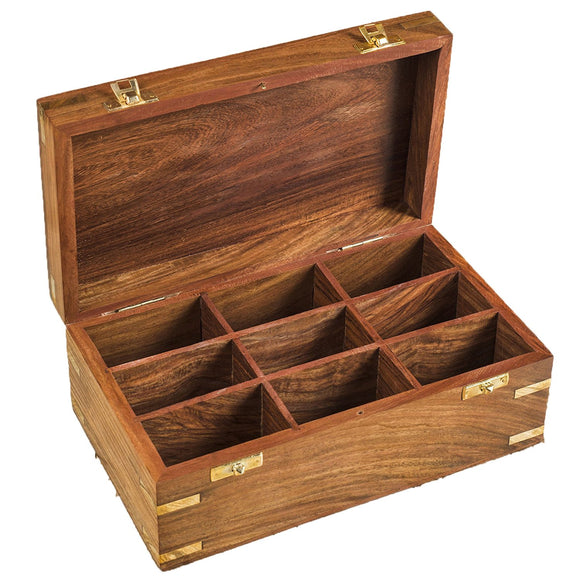Whitewhale Tea Box Indian Rosewood Antique Treasure Storage Chest Box for Condiment Spice&Jewellery/Vintage Rustic Keepsake Trinket Organizer With Compartments/Handmade Decorative Sheesham Wood Caddy Tea Bag