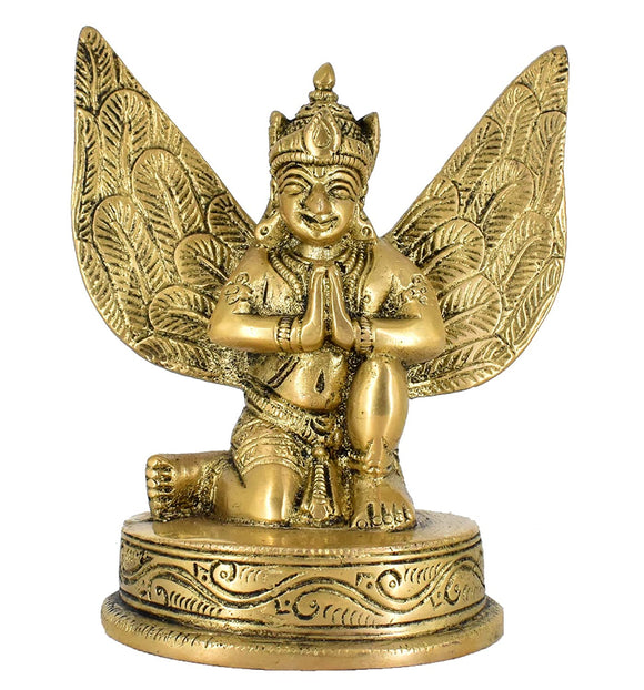 White Whale Brass God Garud Dev Sitting Statue Lord Vishnu's Vehicle Garuda Murti Idol Religious Showpiece Figurine