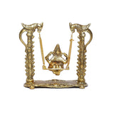 White Whale Metal Ganesh Ji on Swing Jhula Statue (Gold, Standard), (Pack of 1)