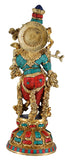 White Whale Lord Krishna Brass Statue With Multicolor Stone Work Religious Strength God Sculpture Idol Home Decor Figurine