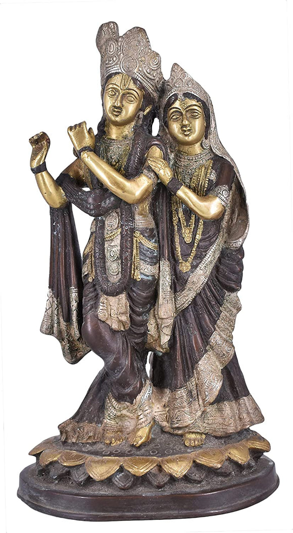 White Whale Radha Krishna Brass Statue Religious Sculpture Idol