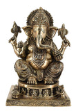 White Whale Lord Ganesha Brass Statue Religious Strength God Sculpture Idol Home Decor Figurine (11 Inches)