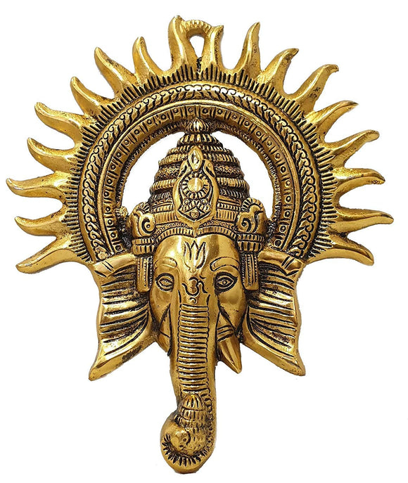White Whale Gold Metal Decorative Beautiful Elegant Ganesha Wall Hanging for Home Decor (8 x 9.5inch)