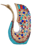 White Whale Brass Peacock Statue Figurine Sculpture for Home Office Decor (Set of-2)