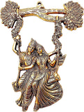 White Whale Radha Krishana Murti on Swing Jhula Metal Statue Gold Antique Finish So Looks Very Beautiful for Decor Your Home,Office Walls,Showpiece Figurines,Religious Idol Gift Article