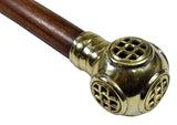 White Whale Diving Helmet Walking Stick - Men Derby Canes and Wooden Walking Stick for Men and Women - 37" Brown Ebony Brass Handle in Golden Tone Natural Wood Unisex Cane