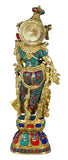 Whitewhale Brass Radha Statue Big Large Size, Big Large Size Brass Goddess Radha Idol with Stone Work, Indian Lady Sculpture - 29 Inches
