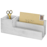 White Whale Wooden Desktop Office Supplies Caddy & 2 Slot Letter Mail Sorter Organizer