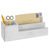 White Whale Wooden Desktop Office Supplies Caddy & 2 Slot Letter Mail Sorter Organizer