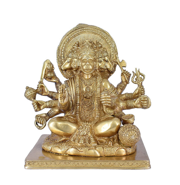 Whitewhale Large Unique Five Face Panchmukhi Hanuman Brass Statue Religious Strength God Sculpture Idol
