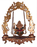 White Whale Brass Lord Ganesha Bhagwan Swing Ganesh Ganpati on Jhoola Jhula with Kirtimukha at Top for Home Décor
