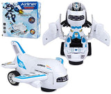 White Whale Bump and Go Transforming Aircraft to Robot Toy with 3D Light & Sound, Battery Operated Musical Aeroplane Robot Toy for Kids Toddlers Airplane Boing Robot Toy - Airbus Robot Toy(Assorted)