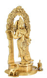 White Whale Standing Goddess Lakshmi with Prabhavali - Brass Statue for Home Decor Mandir Pooja