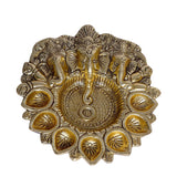 White Whale Metal Ganesha Puja Thali with Diya Ganpati Pooja Thali for Puja Room Mandir Temple Ganesha Murti Idol Pooja Thali for Diwali Poojan Decorative Showpiece