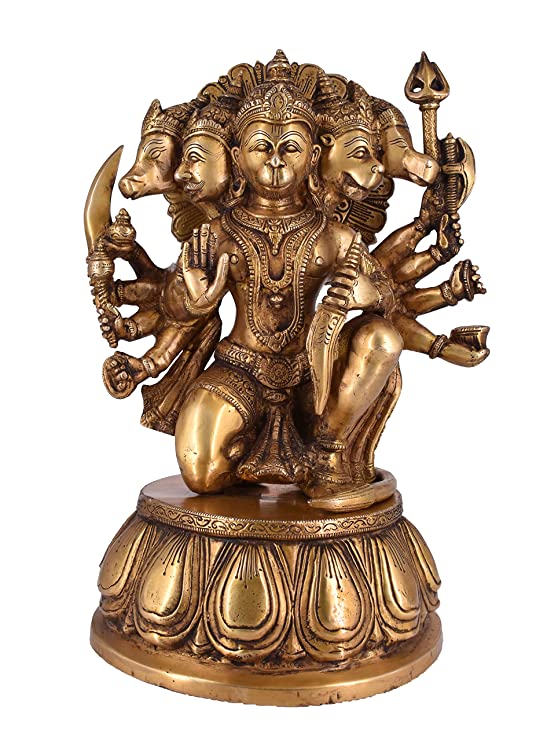 Whitewhale Large Unique Five Face Panchmukhi Hanuman Brass Statue Inlay Gemstone Hand Work Big Hindu God Lord Idol Figure